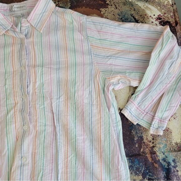 Dress barn Woman's Button Front Shirt Multicolor Stripe Long Sleeve Collar 1X - Picture 6 of 12